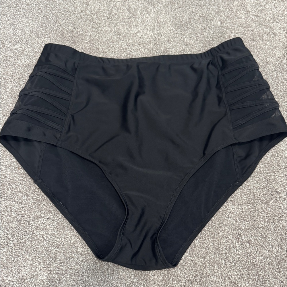 Torrid Black Mesh Strappy Cut Out High-Waisted Black Swim Bottoms Swimsuit